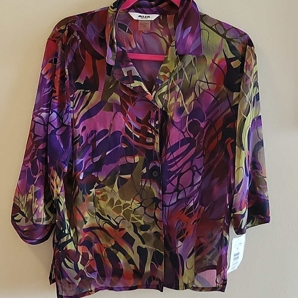 NWT ALIA 3/4 Sleeve Button-down Shirt 10P
